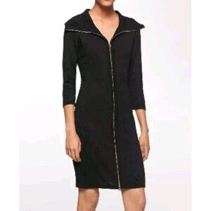 Calvin Klein Dress Womens L‎ Black Zipper Front Sweater 3/4 Sleeve Sheath Knit